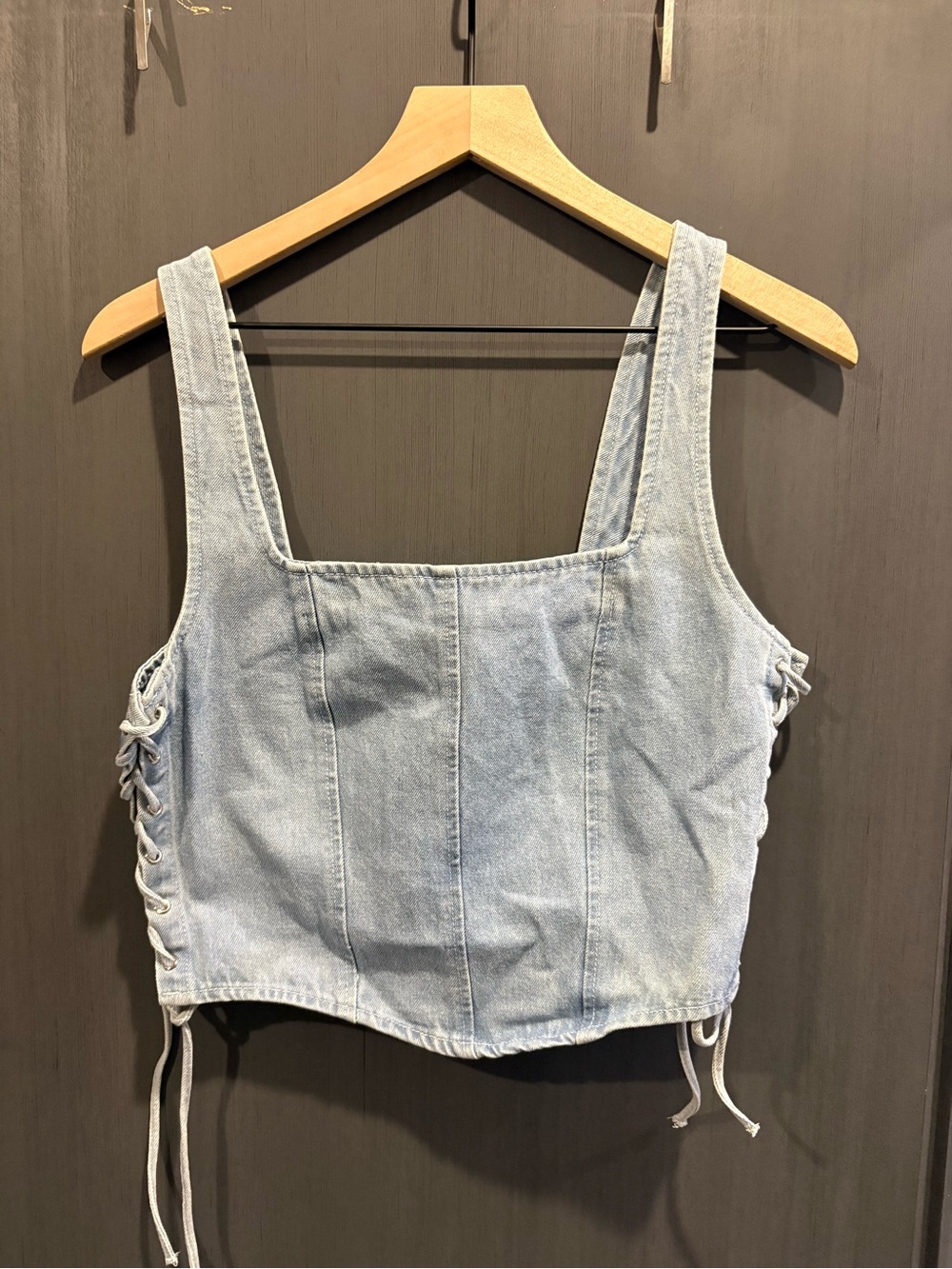Peppermayo Light Blue Denim Lace-Up Crop Top